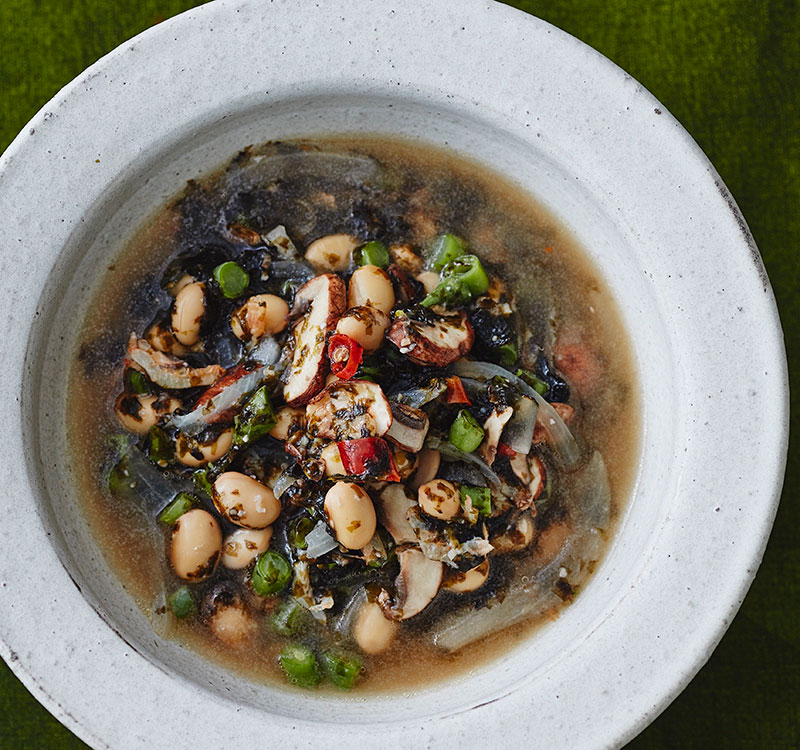 【和風】豆といんげんの海苔MISOスープ